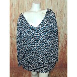 Lane Bryant Multicolor Geometric Long Sleeve V-neck Blouse Sz 18/20